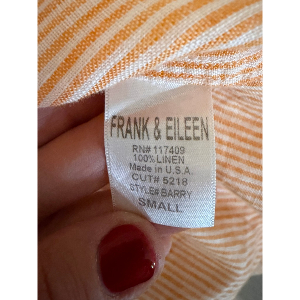 Frank & Eileen “Barry” Linen Button Down Shirt Small Orange Cream Stripe - Picture 5 of 7